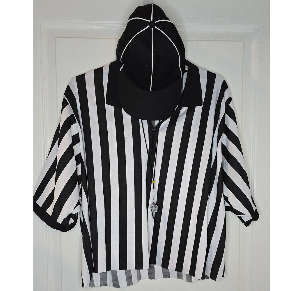 Halloween - Sports Referee Costume Set - Hat, Whistle, B&W Striped XXL (cropped)